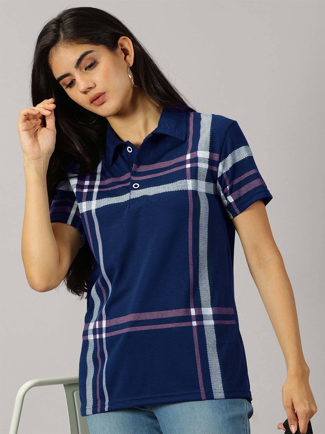 

AUSK Striped Polo Collar Short Sleeves T-shirt, Navy blue