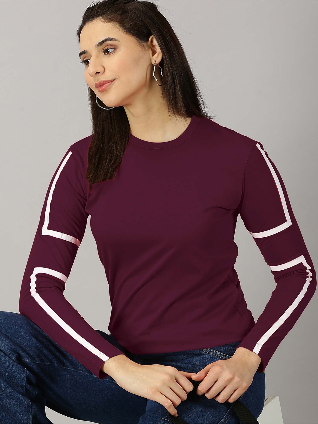 

AUSK Round Neck Long Sleeves T-shirt, Burgundy