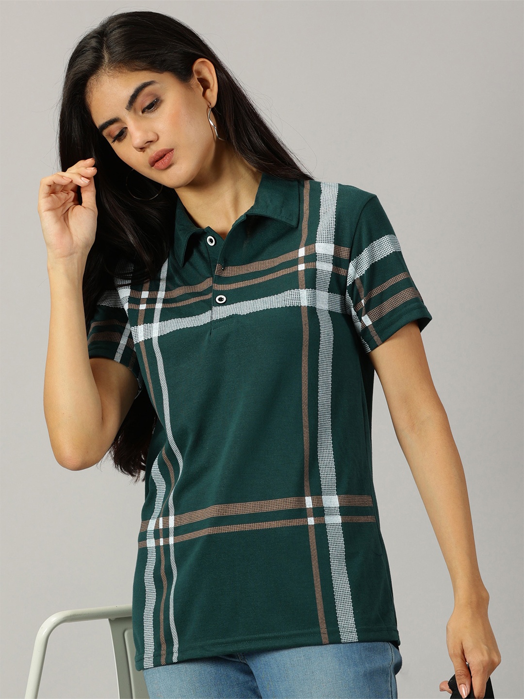 

AUSK Striped Polo Collar T-shirt, Green