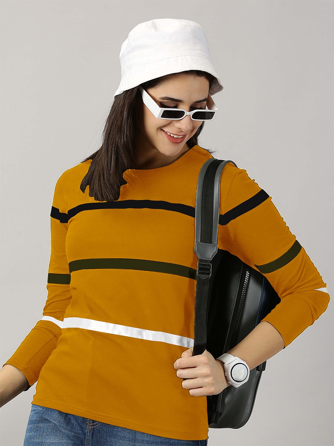 

AUSK Striped Round Neck Full Sleeve T-Shirt, Yellow