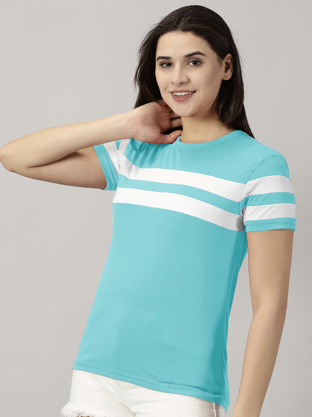 

AUSK Striped Round Neck Short Sleeve T-Shirt, Teal