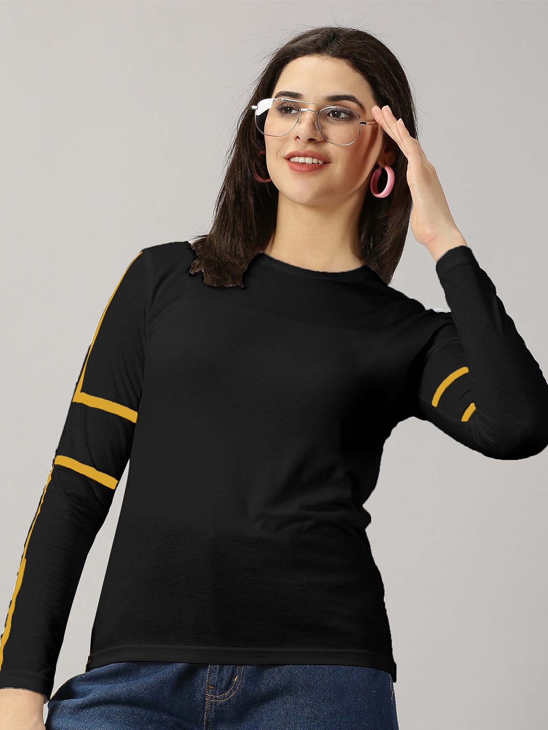 

AUSK Striped Round Neck Full Sleeve Casual T-Shirt, Black