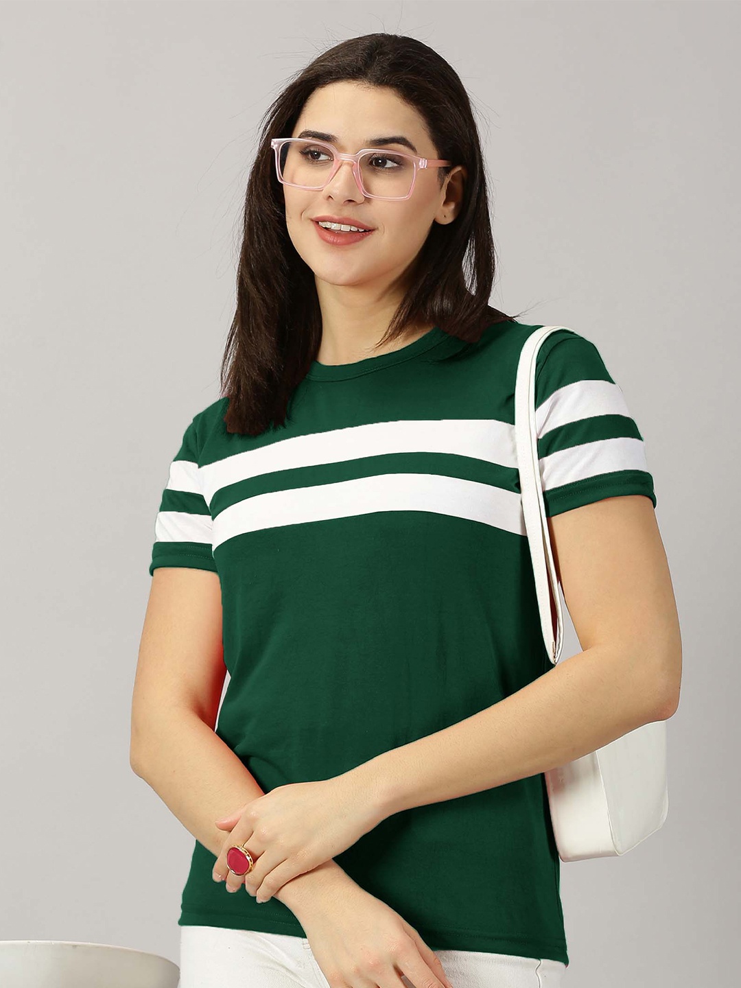 

AUSK Striped Round Neck Short Sleeve T-Shirt, Green