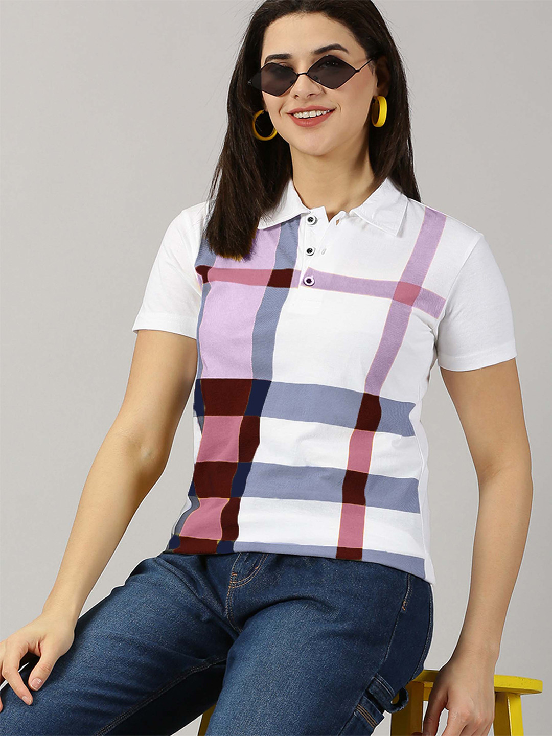 

AUSK Striped Polo Collar Short Sleeves Casual T-shirt, White