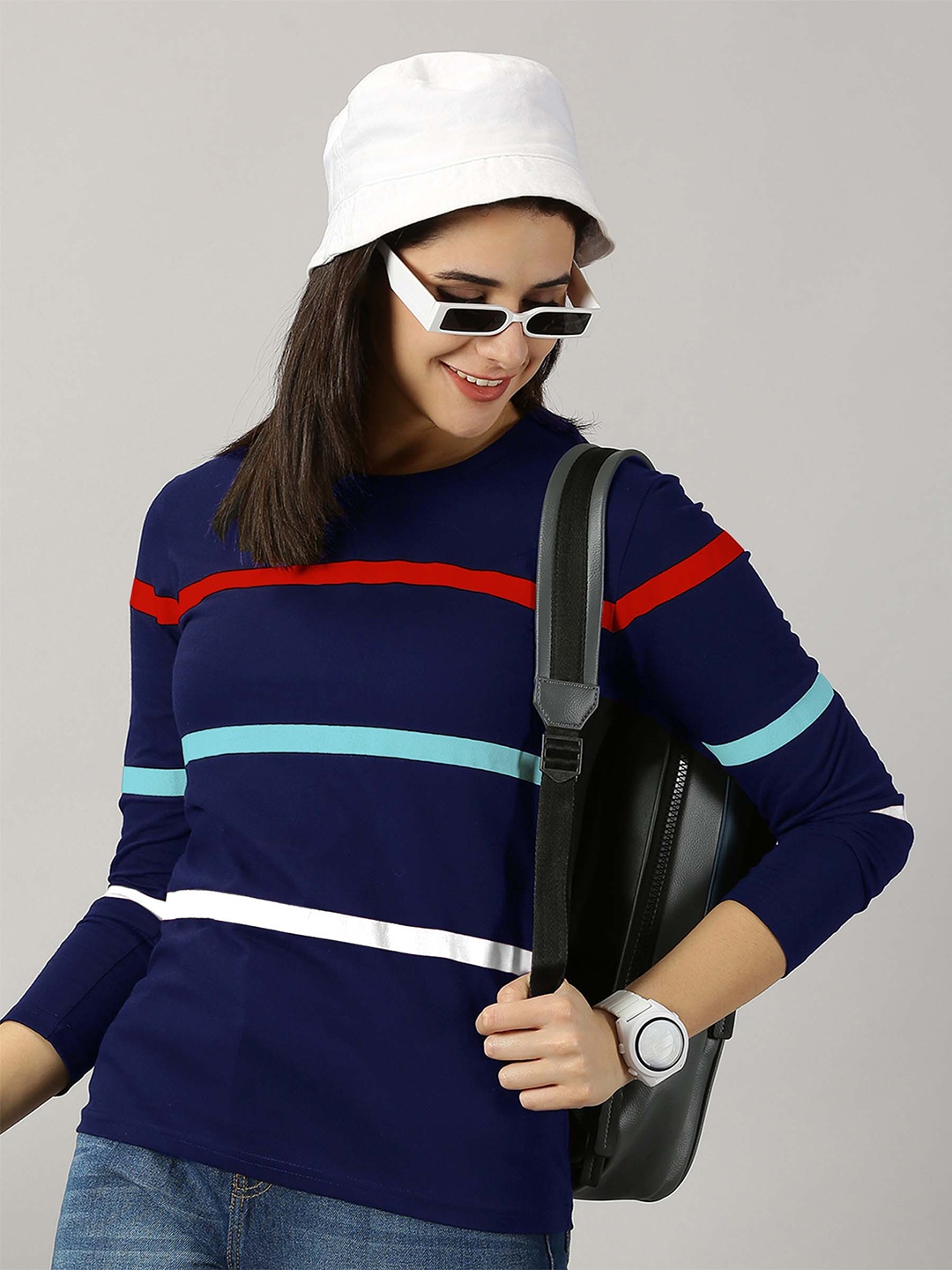 

AUSK Striped Round Neck Full Sleeves T-shirt, Blue