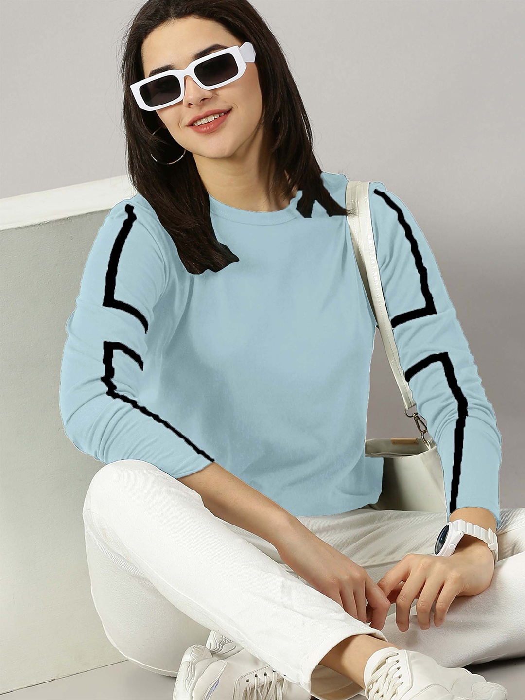 

AUSK Striped Round Neck Full Sleeves Casual T-shirt, Teal