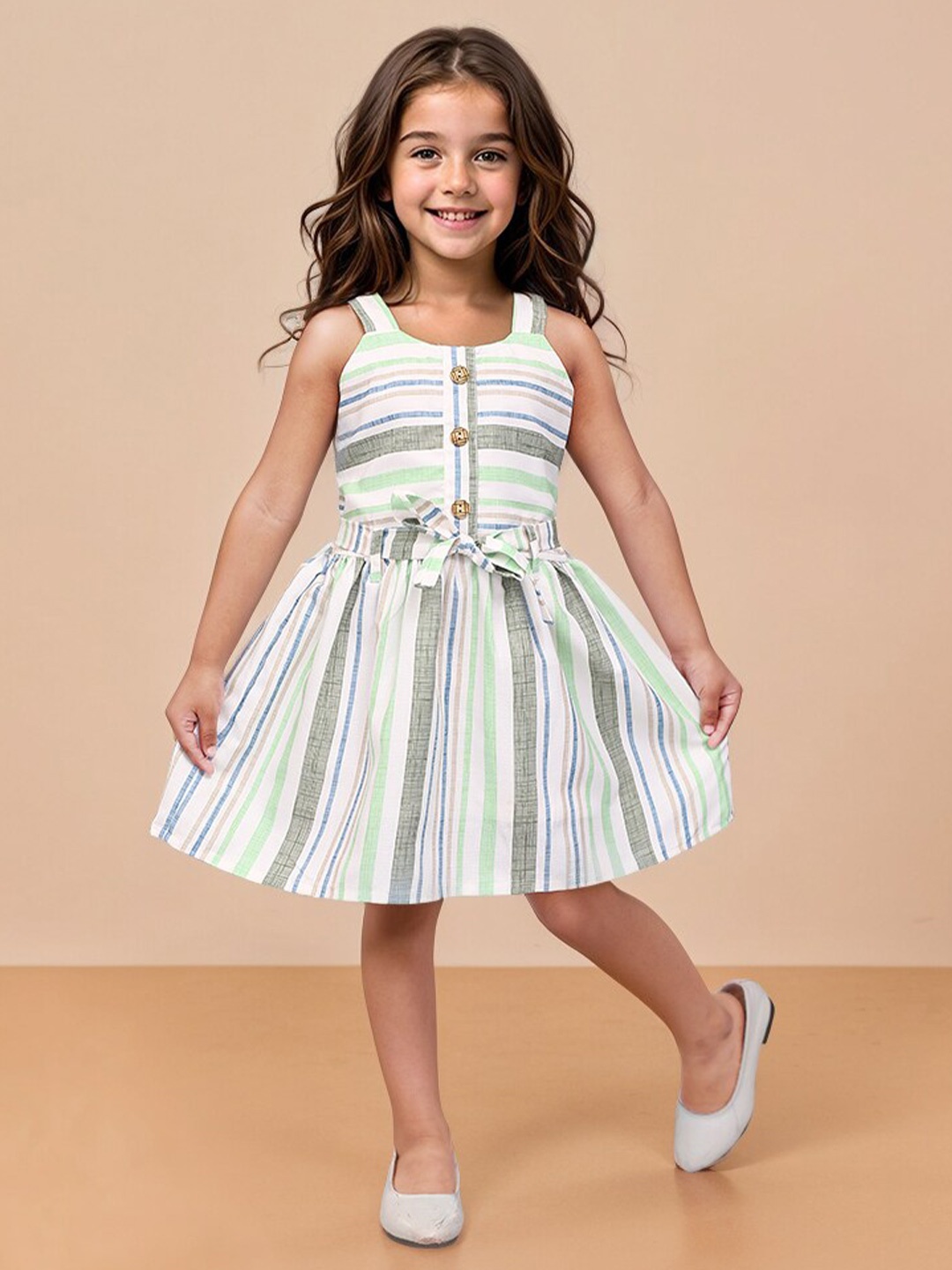 

Toonyport Girls Striped Georgette A-Line Midi Dress, Green