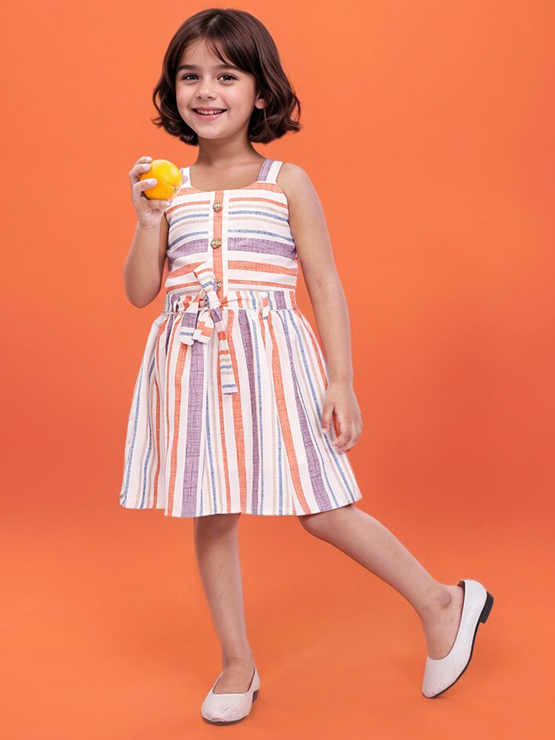 

Toonyport Girls Striped Georgette A-Line Midi Dress, Orange