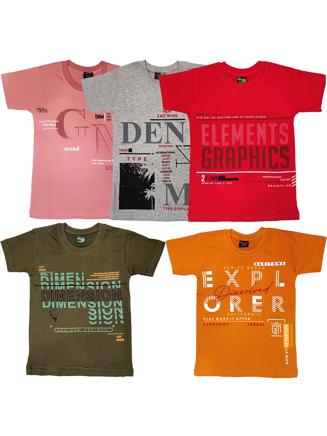 

KIFAYATI BAZAR Boys Pack Of 5 Typography Printed Round Neck Cotton T-shirts, Red
