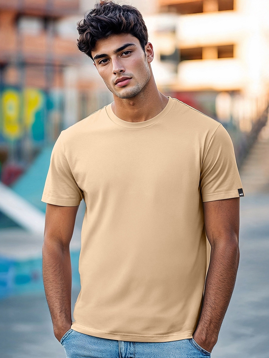 

Bewakoof Round Neck Cotton T-shirt, Brown