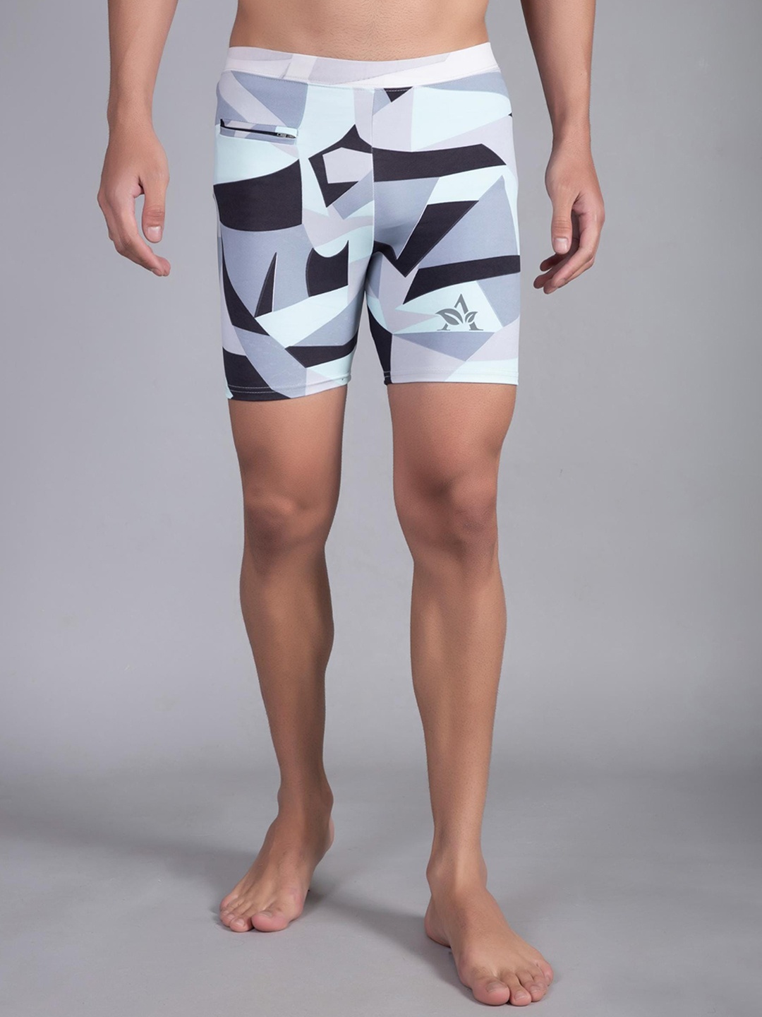 

Apraa & Parma Men Geometric Printed Swim Shorts, Grey