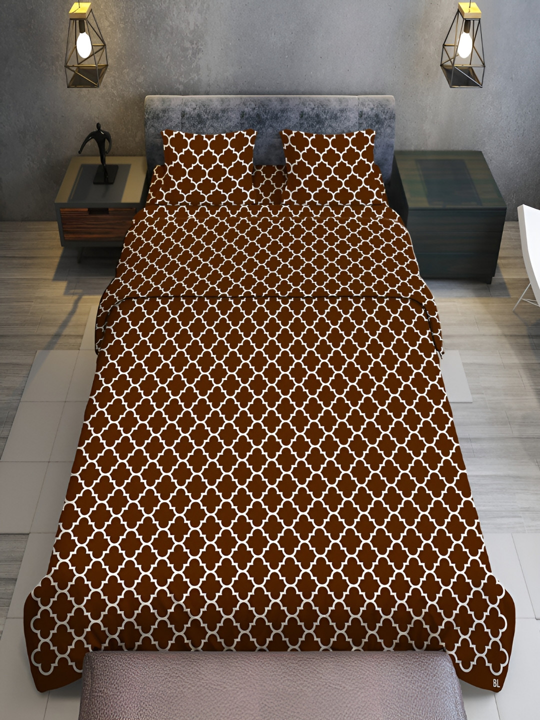 

UNIQCHOICE Brown & White Ethnic Motifs 120 TC Cotton Queen Bedsheet with 2 Pillow Covers