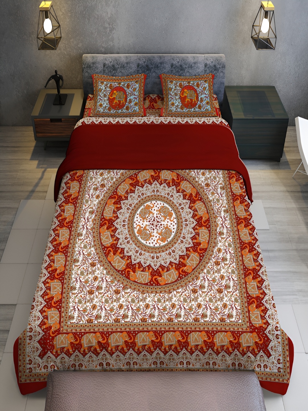 

UNIQCHOICE Maroon Floral Printed 120 TC Pure Cotton Queen Bedsheet with 2 Pillow Covers