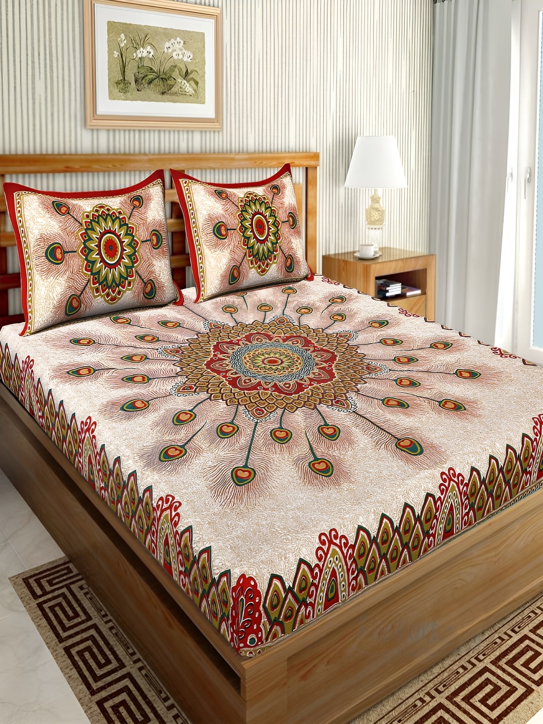 

UNIQCHOICE Red & Blue Printed Cotton 120 TC Queen Bedsheet With 2 Pillow Covers