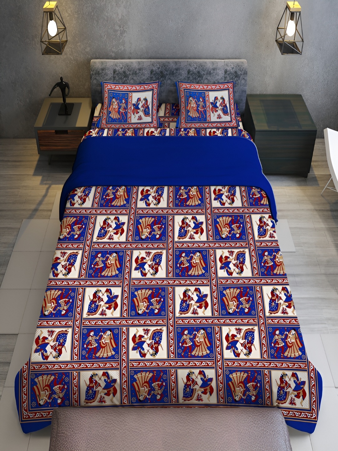 

UNIQCHOICE Blue & White Floral 120 TC Cotton Queen Bedsheet with 2 Pillow Covers