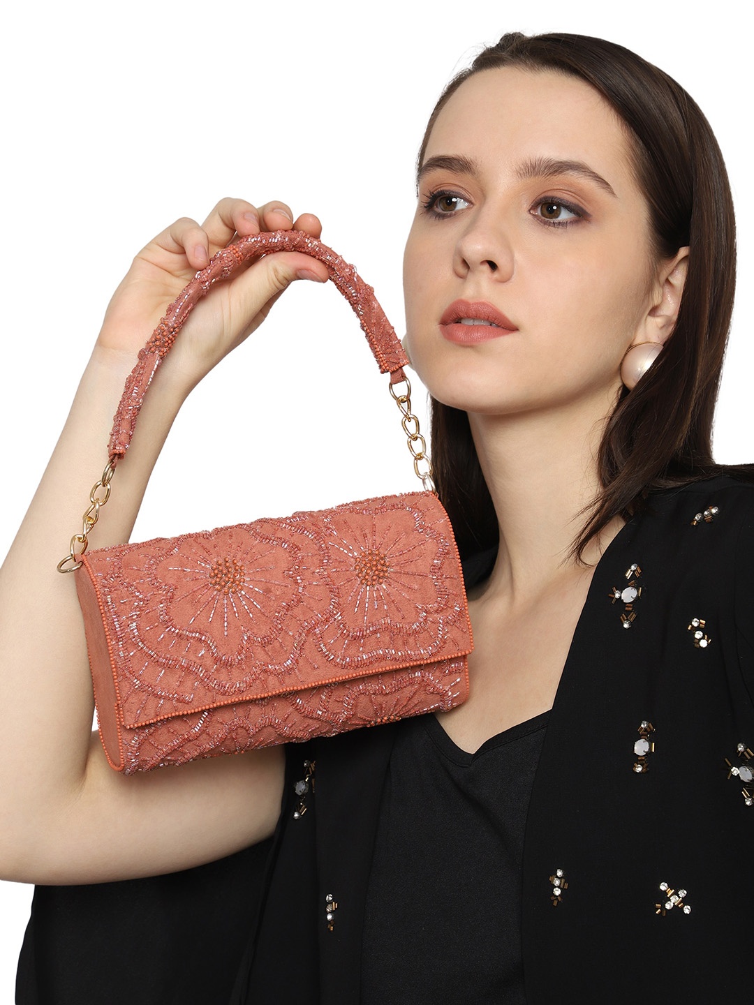 

MARKQUES Suede Embellished Purse, Rust