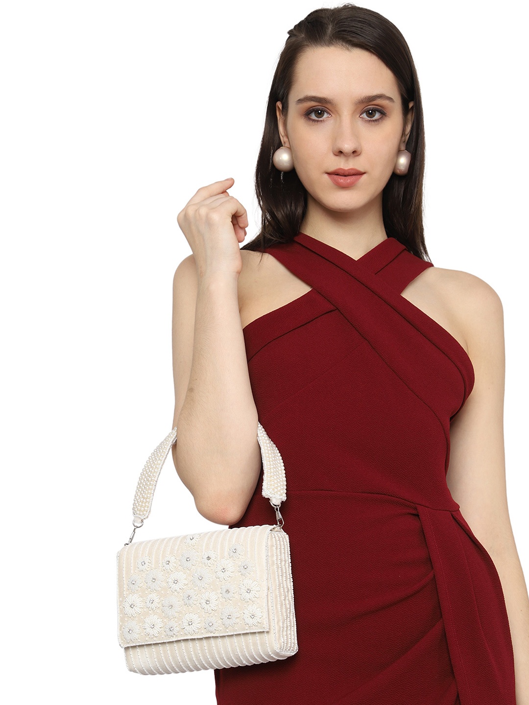 

MARKQUES Embellished Suede Structured Handheld Bag, Off white