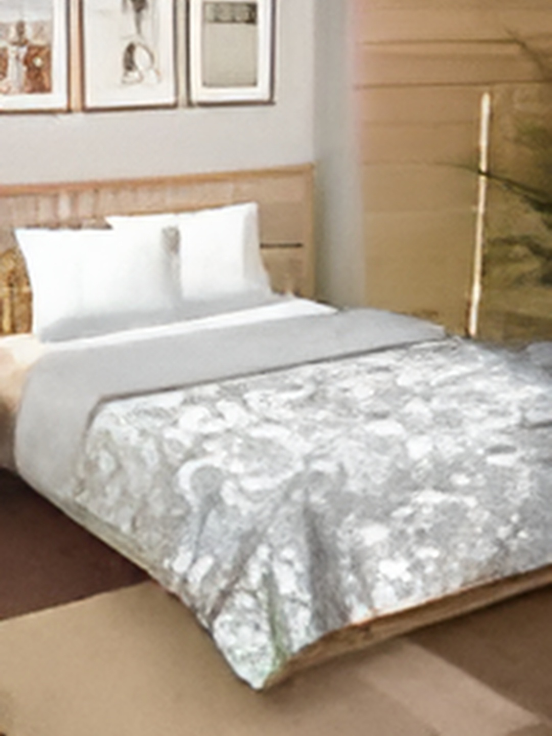 

CURIOUS LIFESTYLE Grey & White Floral Cotton AC Room 150 GSM Double Bed Dohar
