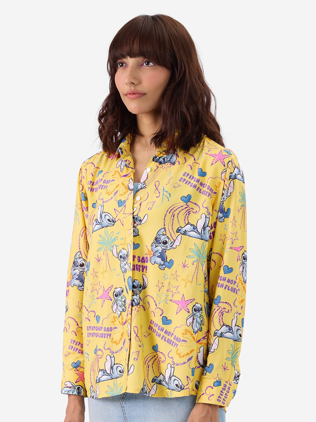 The Souled Store Opaque Graphic Printed Casual Shirt, Yellow