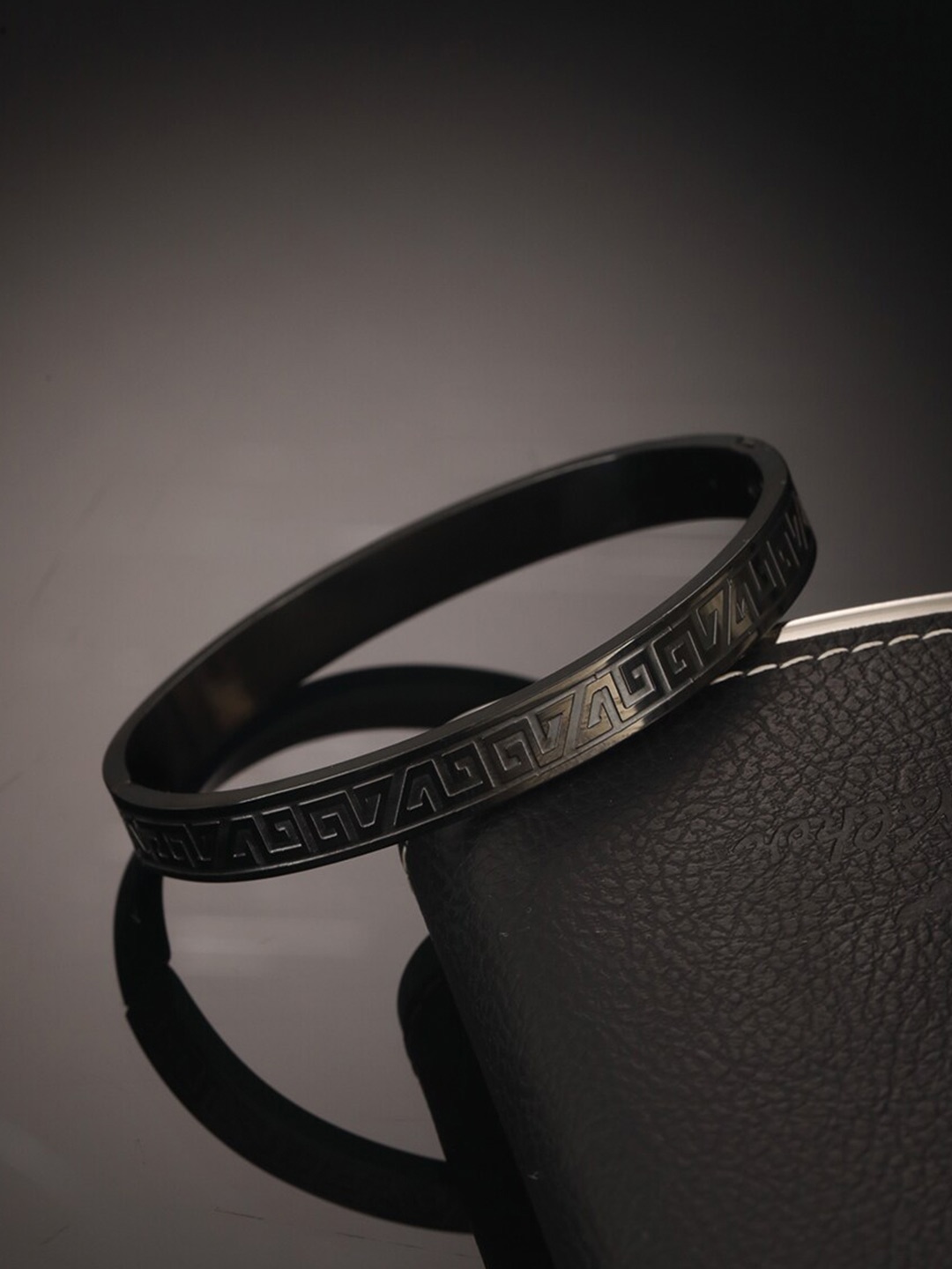 

Jazz and Sizzle Men Stainless Steel Textured Kada Bracelet, Black