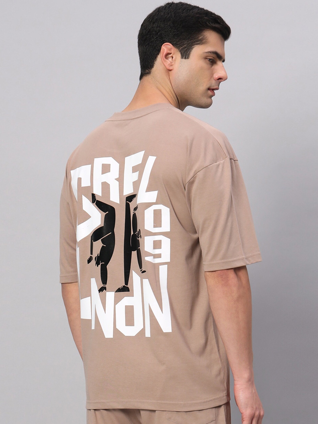 GRIFFEL Typography Printed Cotton Oversized T-shirt, Camel brown