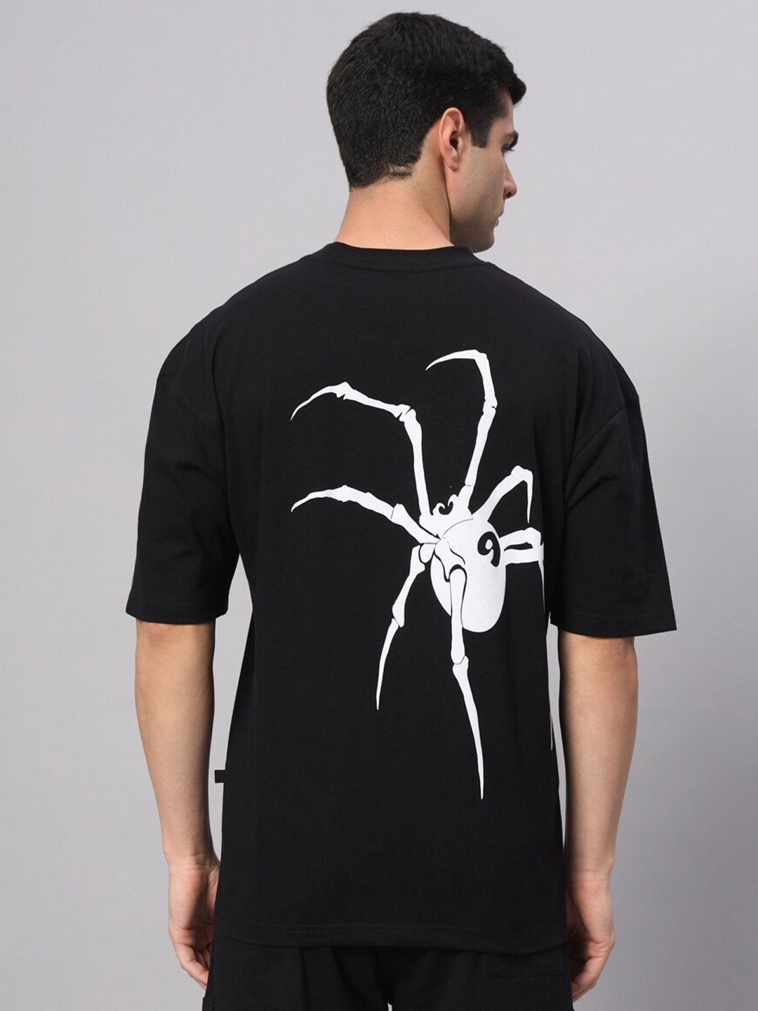 

GRIFFEL Graphic Printed Round Neck Short Sleeves Oversized Cotton T-shirt, Black