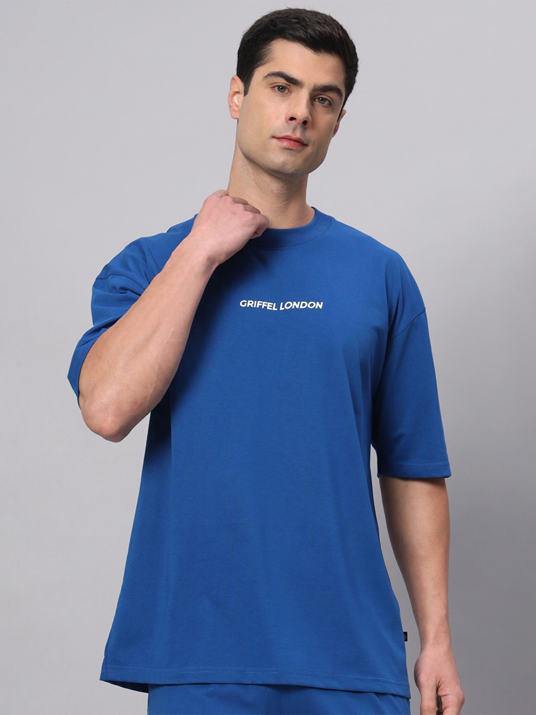 

GRIFFEL Typography Printed Cotton Oversized T-shirt, Blue