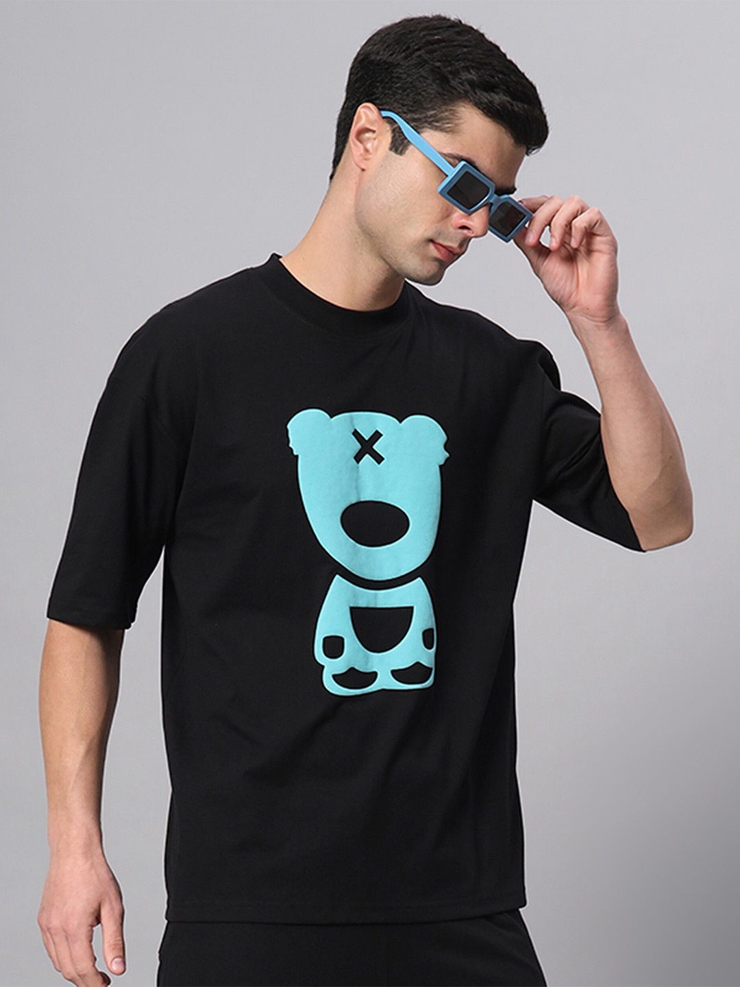 

GRIFFEL Graphic Printed Cotton Oversized Applique T-shirt, Black