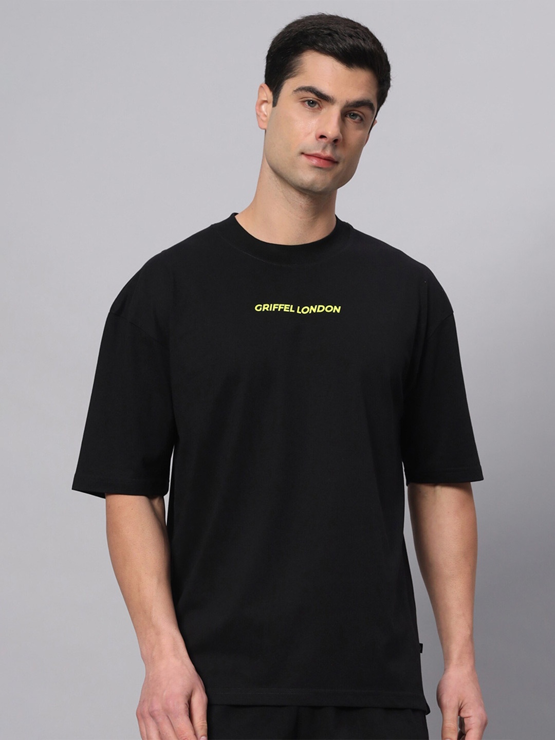 

GRIFFEL Typography Printed Cotton Oversized Applique T-shirt, Black