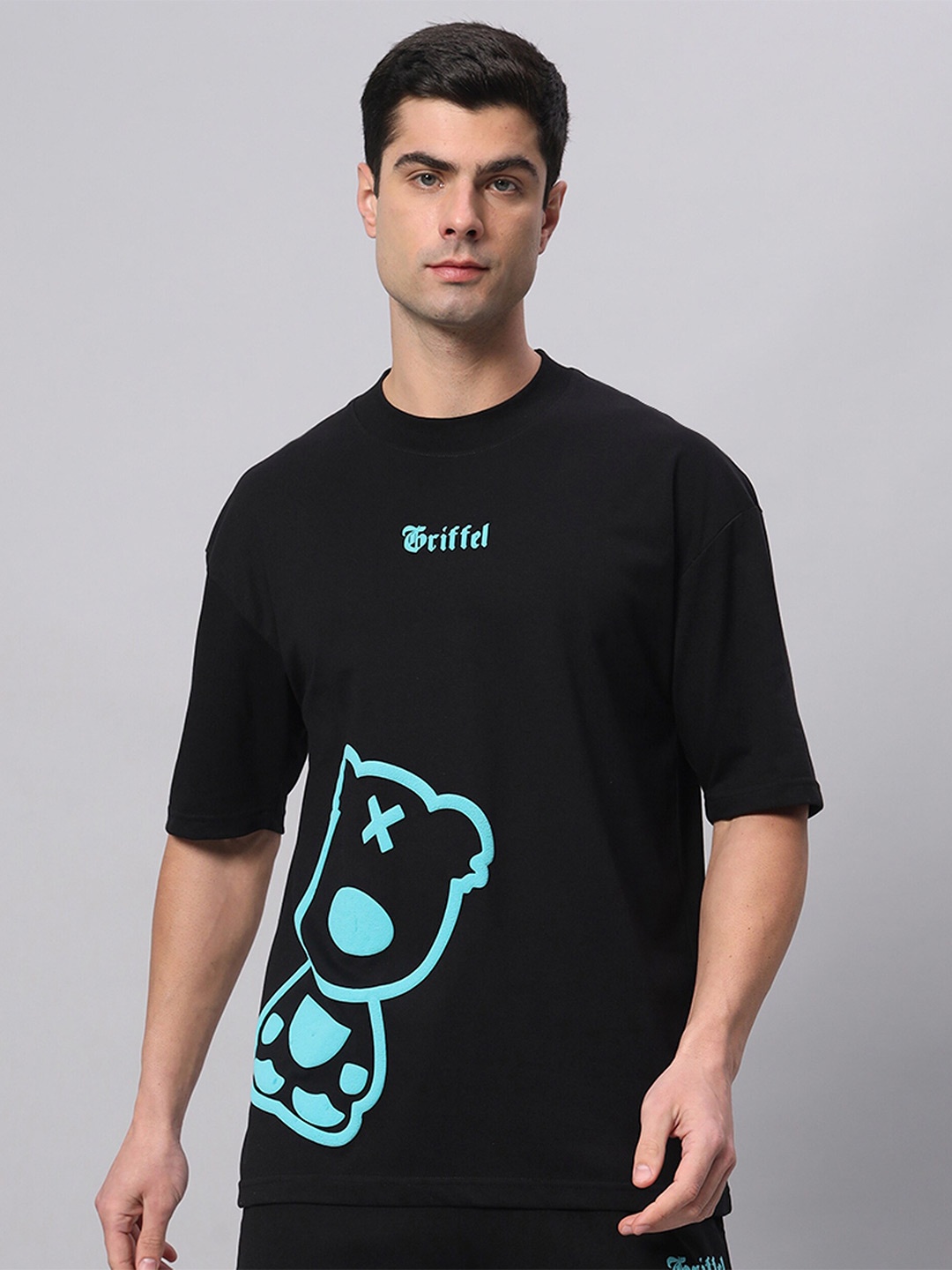 

GRIFFEL Graphic Printed Cotton Oversized T-shirt, Black