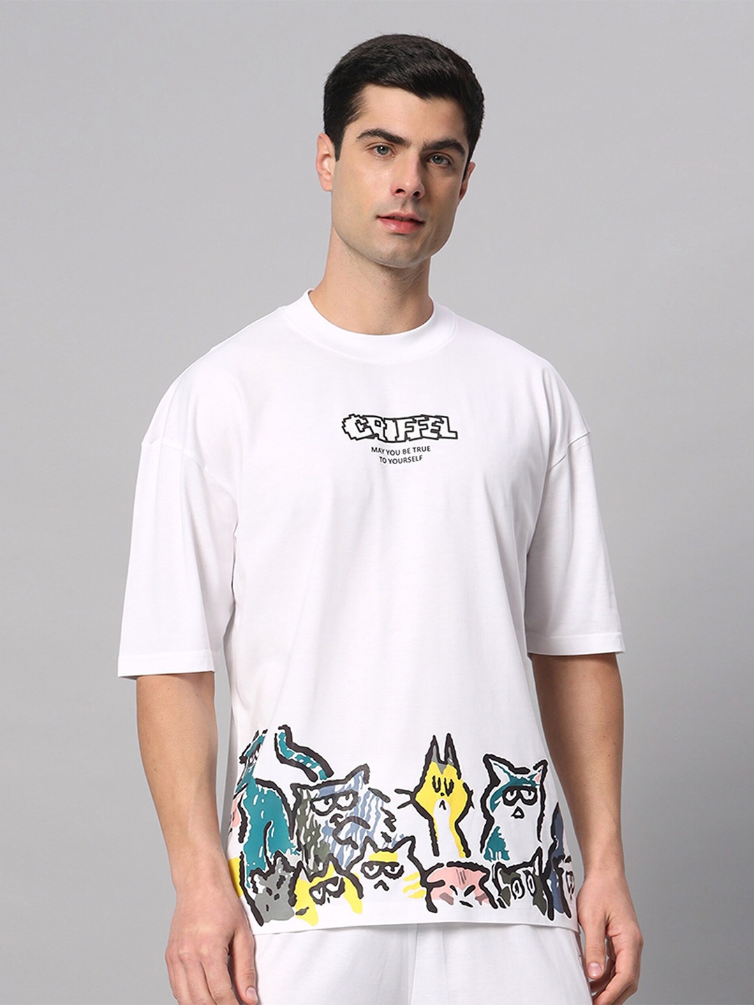 

GRIFFEL Typography Printed Cotton Oversized T-shirt, White