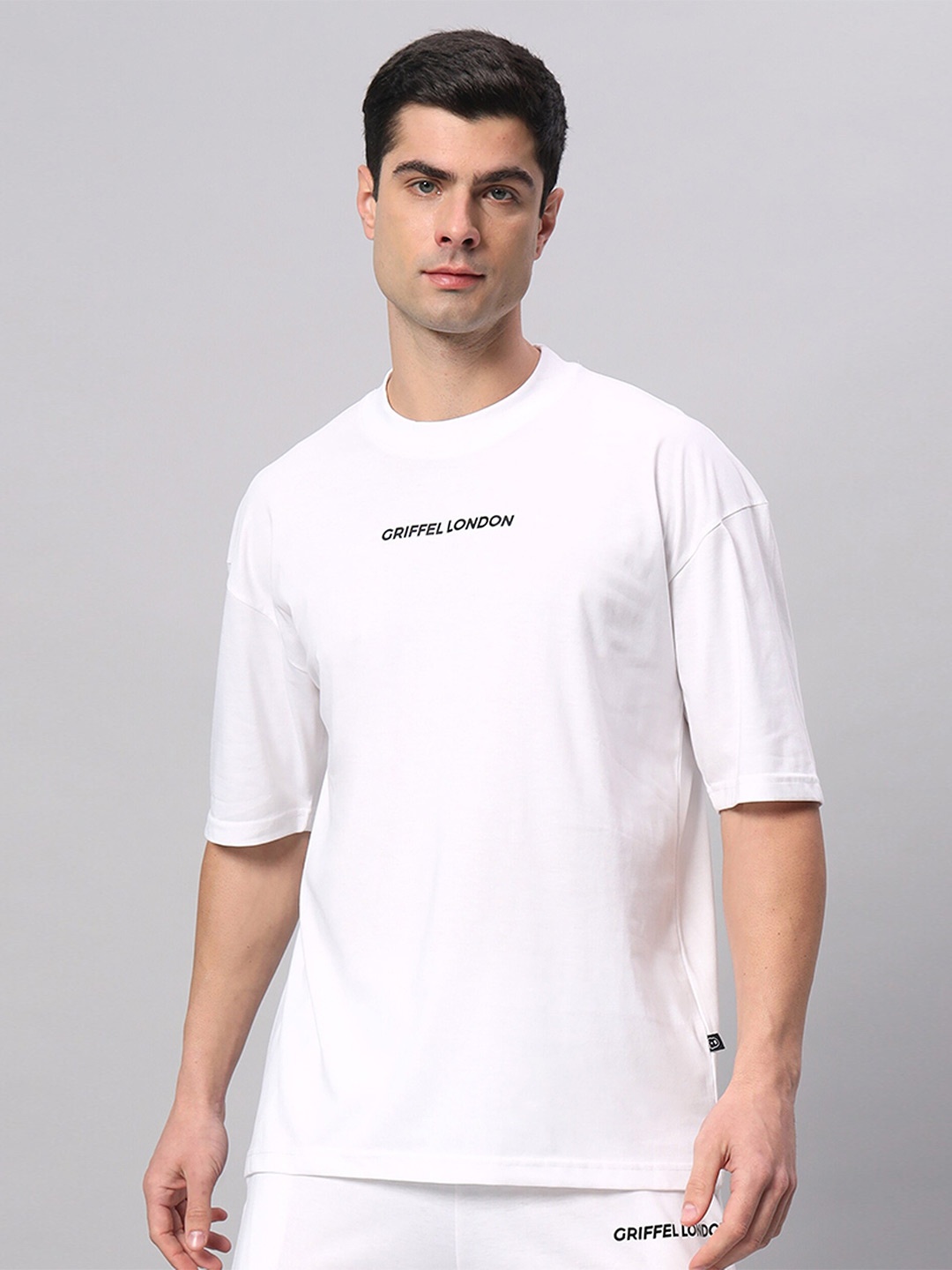 

GRIFFEL Typography Printed Cotton Oversized Applique T-shirt, White
