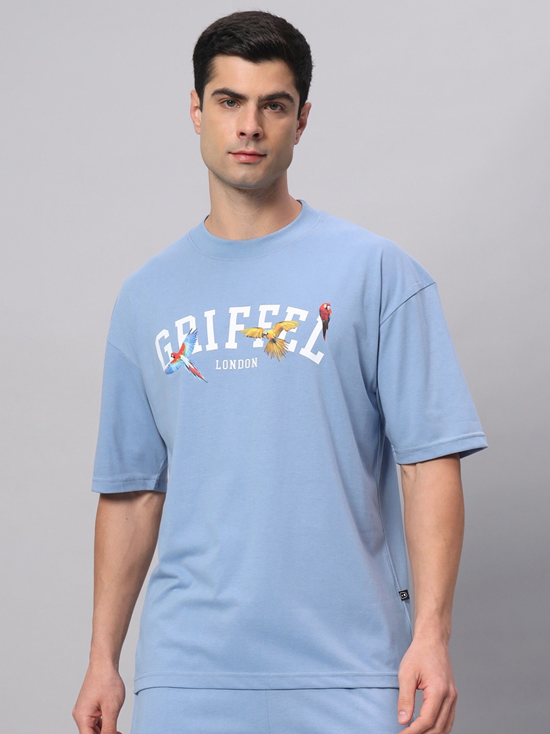 

GRIFFEL Typography Printed Cotton Oversized Applique T-shirt, Blue