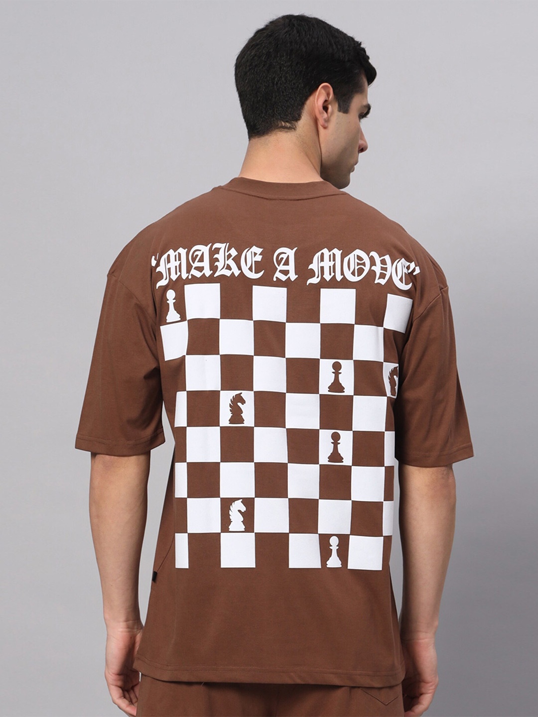 

GRIFFEL Graphic Printed Cotton Round Neck Oversized T-shirt, Camel brown