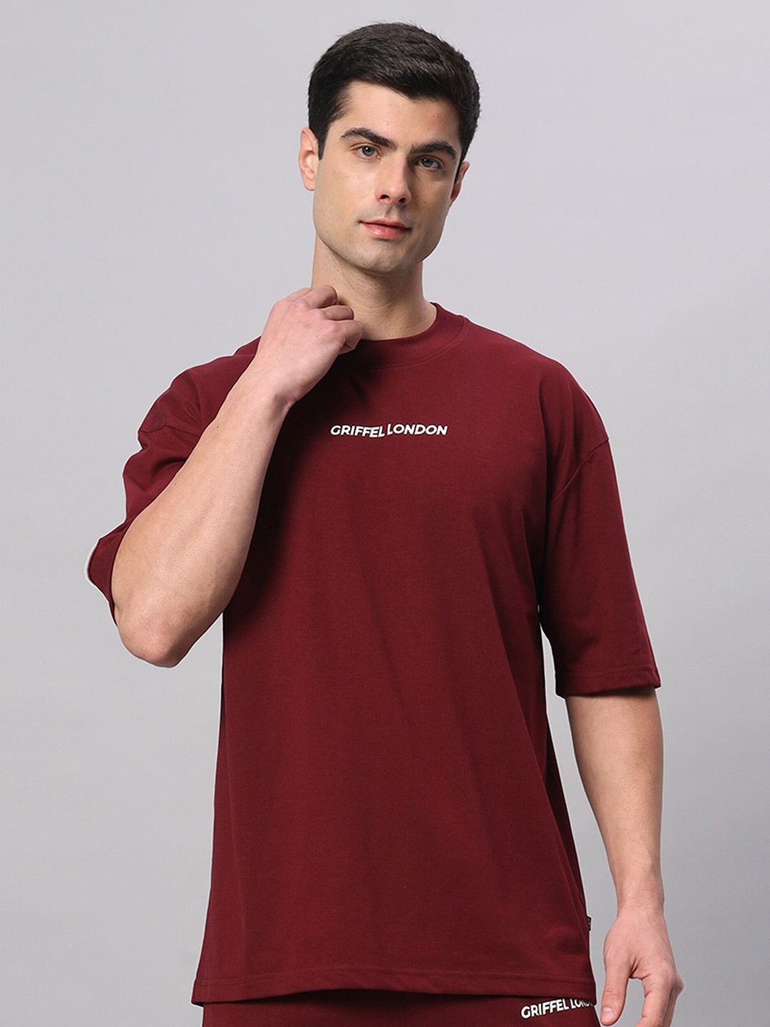 

GRIFFEL Typography Printed Cotton Oversized T-shirt, Maroon