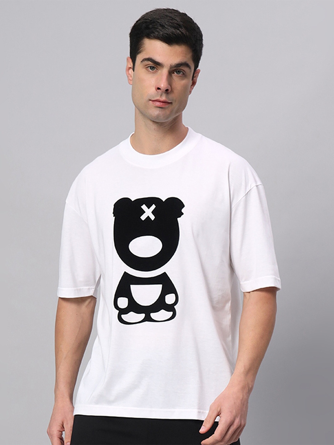 

GRIFFEL Graphic Printed Round Neck Short Sleeves Oversized Cotton T-shirt, White