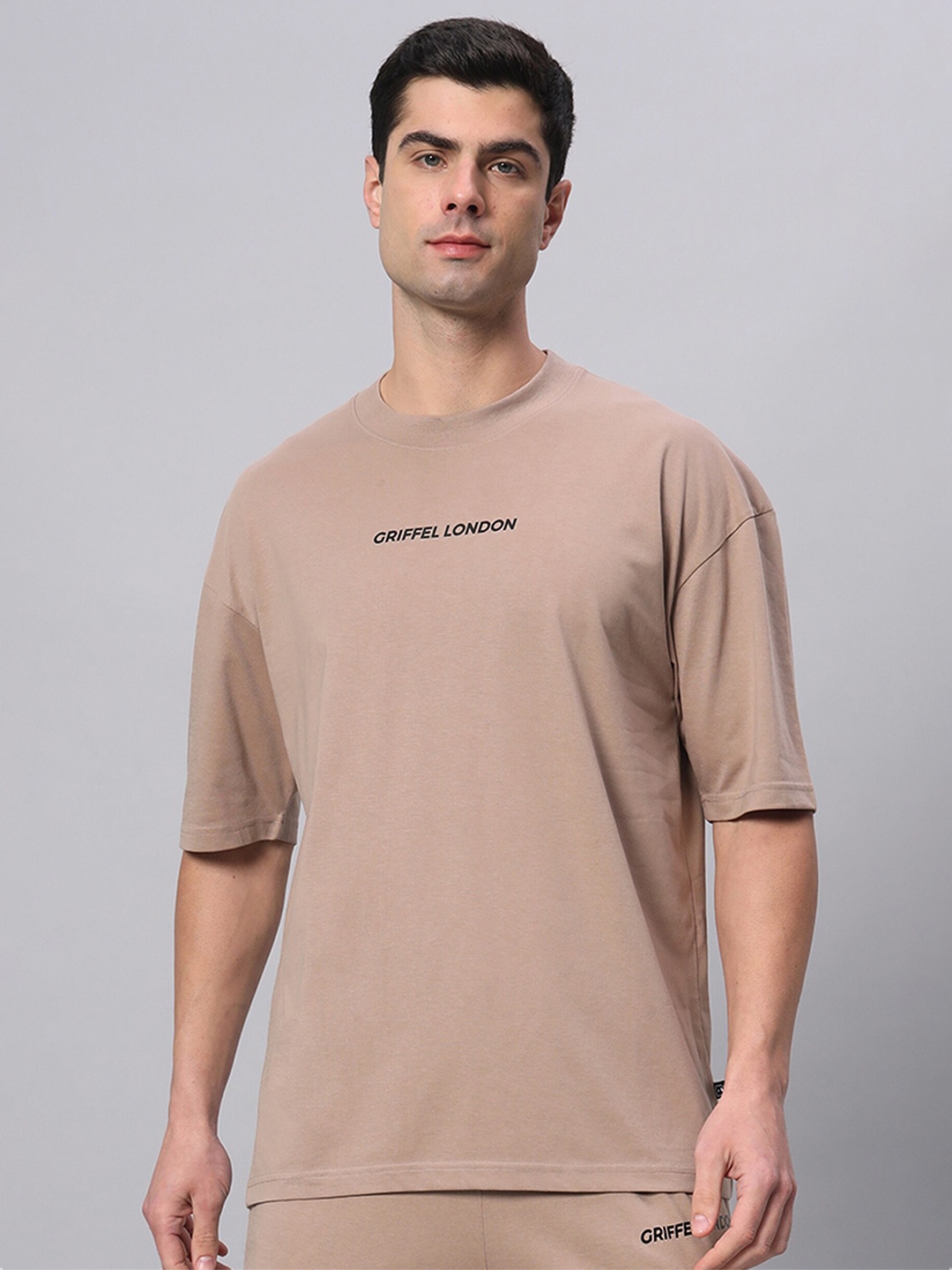 

GRIFFEL Typography Printed Cotton Oversized T-shirt, Beige
