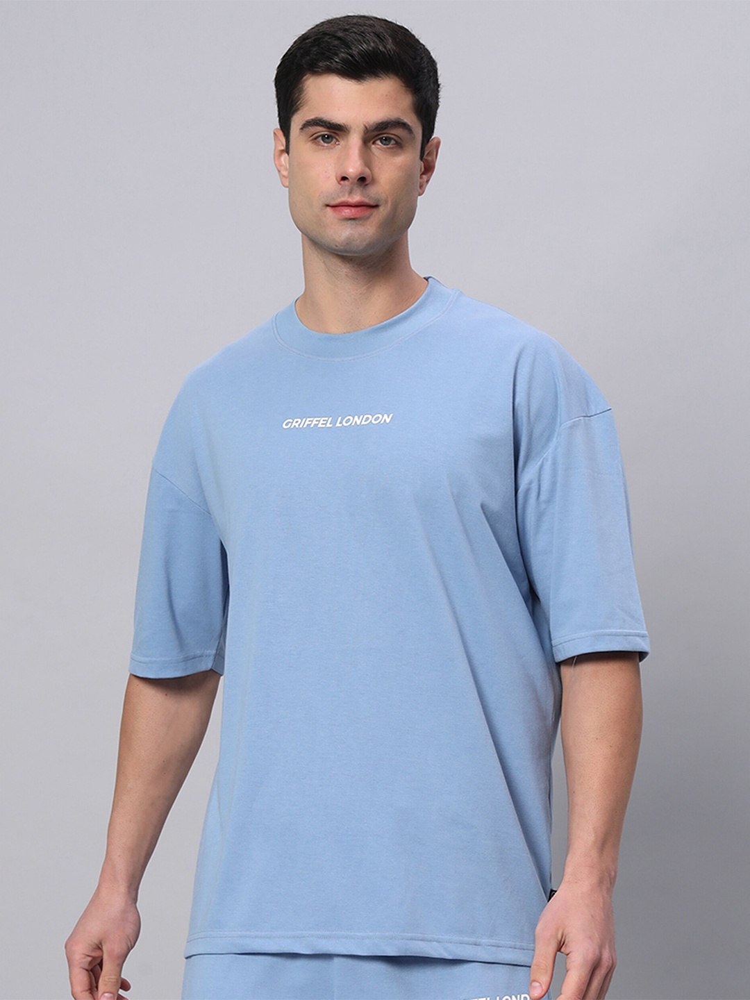 

GRIFFEL Typography Printed Round Neck Short Sleeves Cotton T-shirt, Metallic
