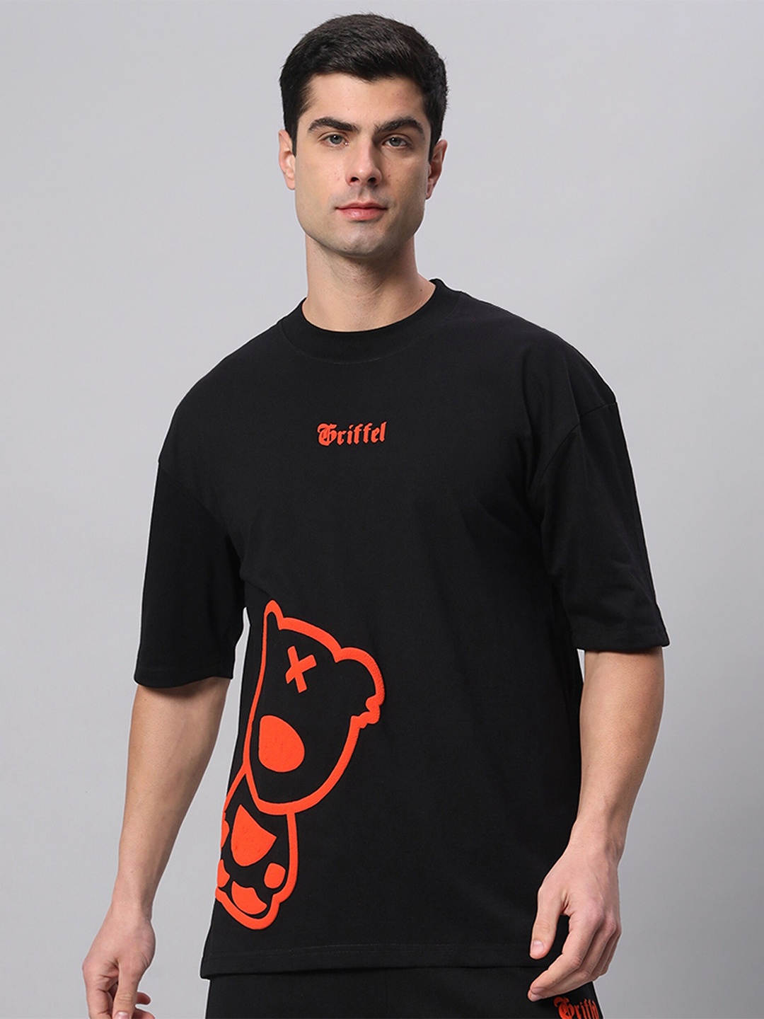 

GRIFFEL Graphic Printed Cotton Oversized T-shirt, Black