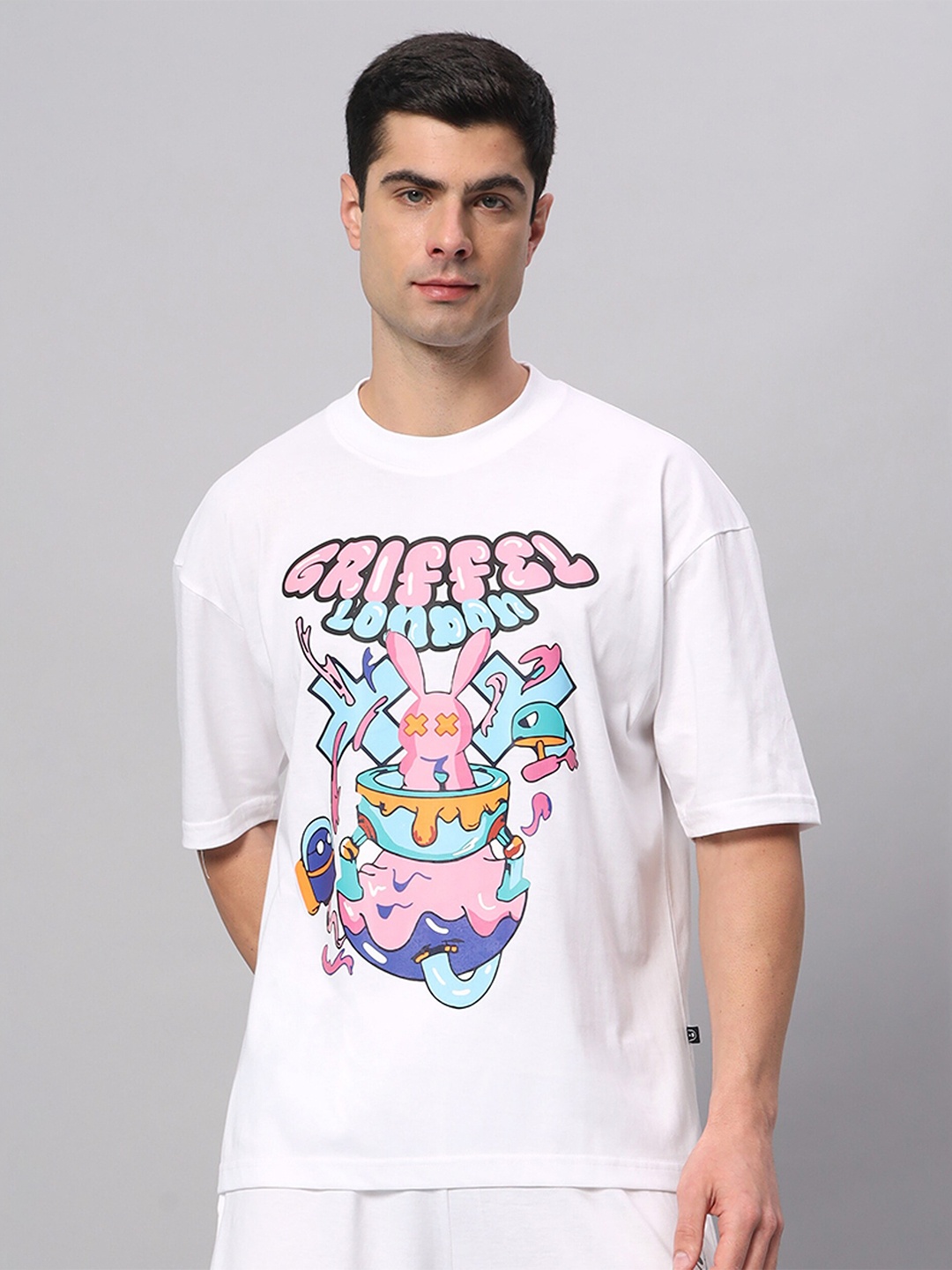 

GRIFFEL Typography Printed Cotton Oversized Raw Edge T-shirt, White