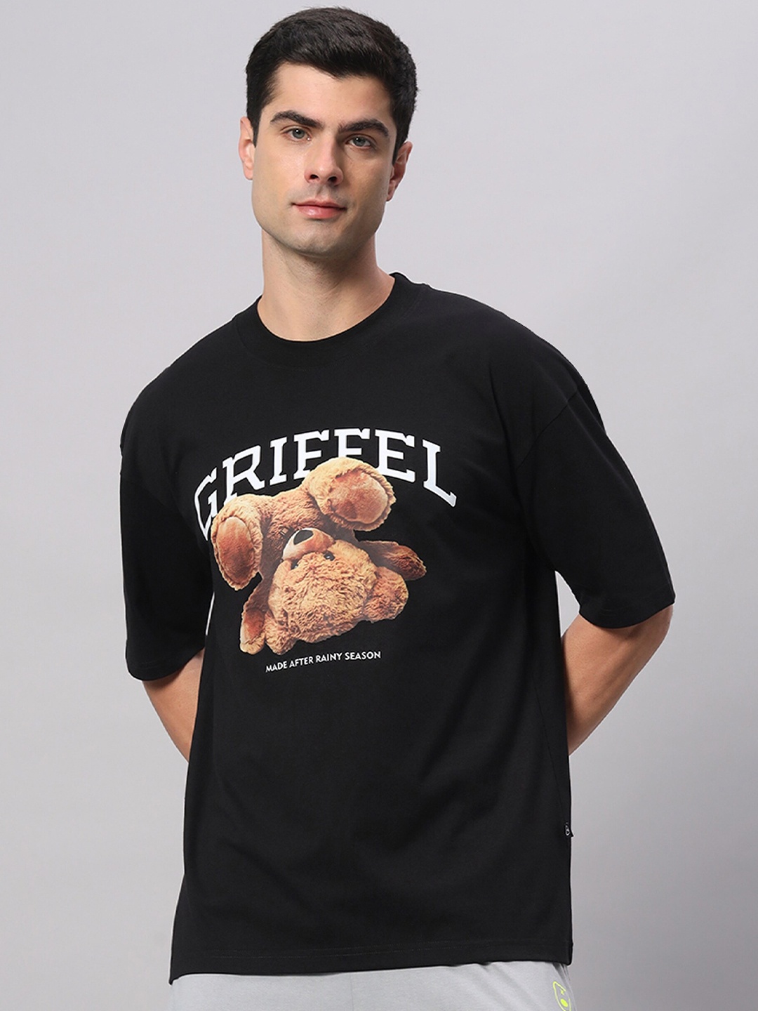 

GRIFFEL Typography Printed Cotton Oversized Raw Edge T-shirt, Black