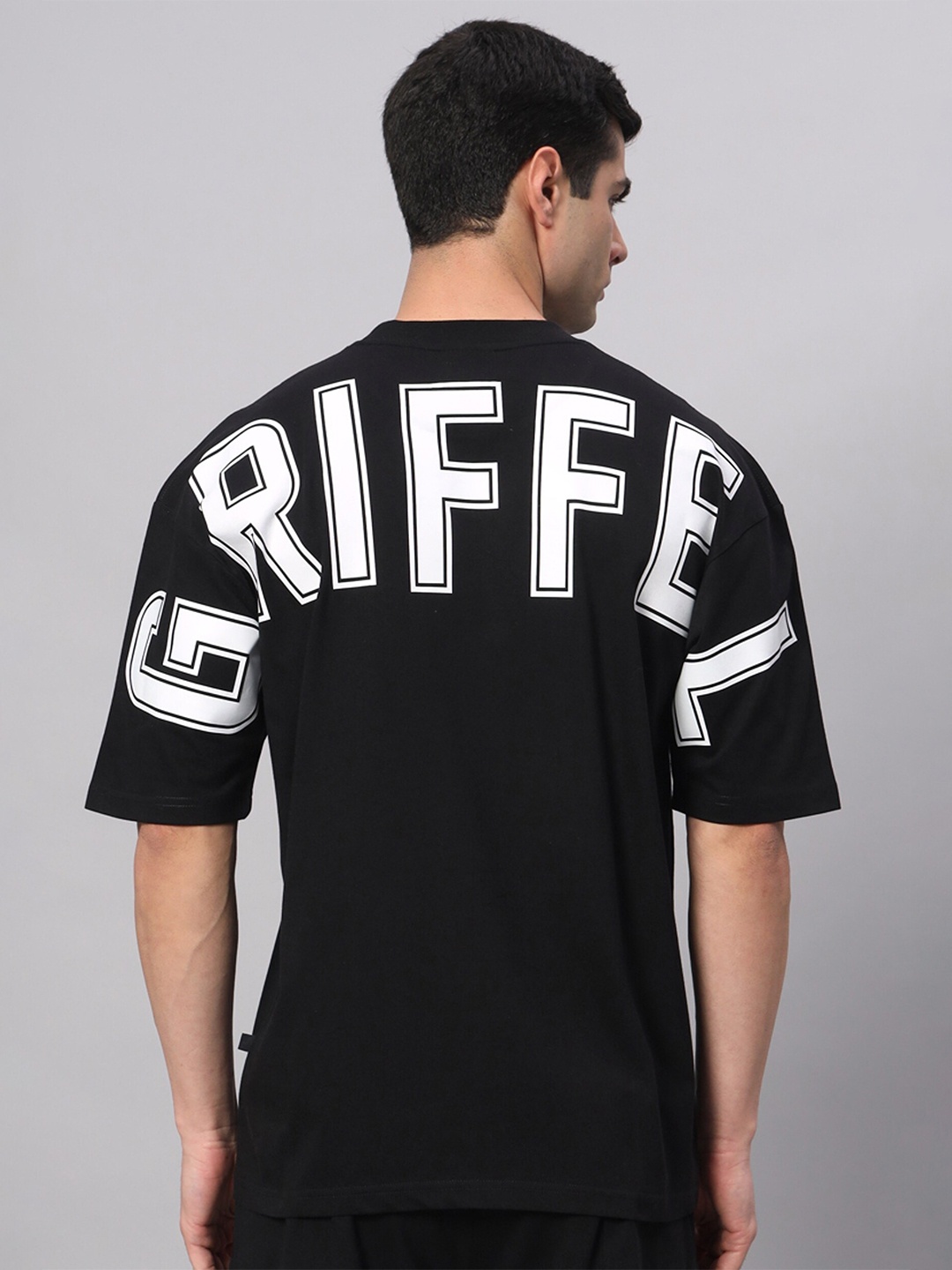 

GRIFFEL Typography Printed Cotton Oversized Applique T-shirt, Black