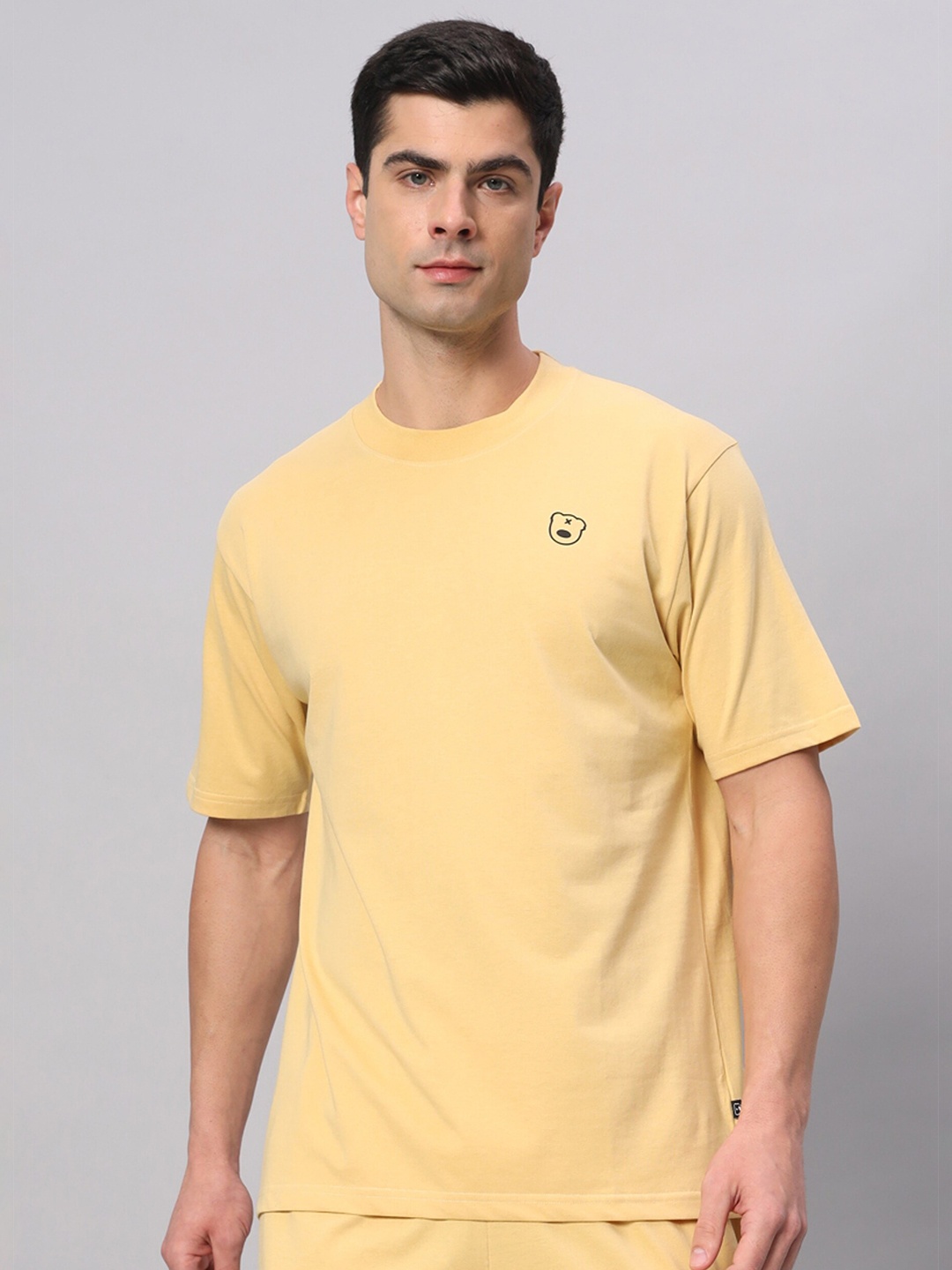 

GRIFFEL Round Neck Short Sleeves Oversized Cotton T-shirt, Yellow