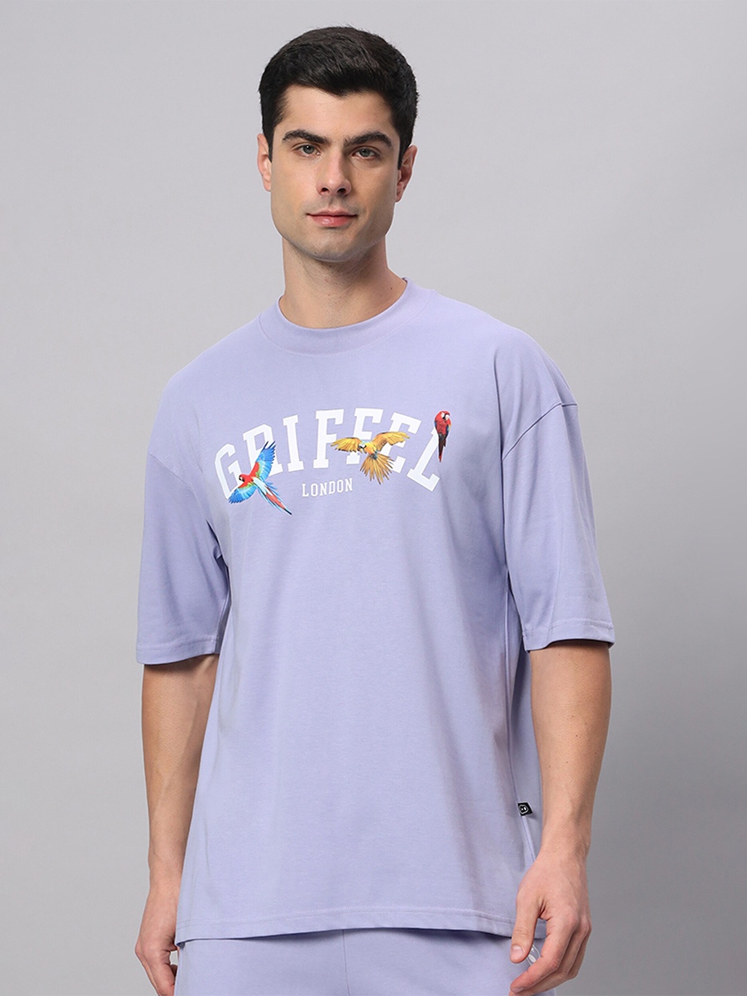 

GRIFFEL Typography Printed Round Neck Short Sleeves Oversized Cotton T-shirt, Mauve