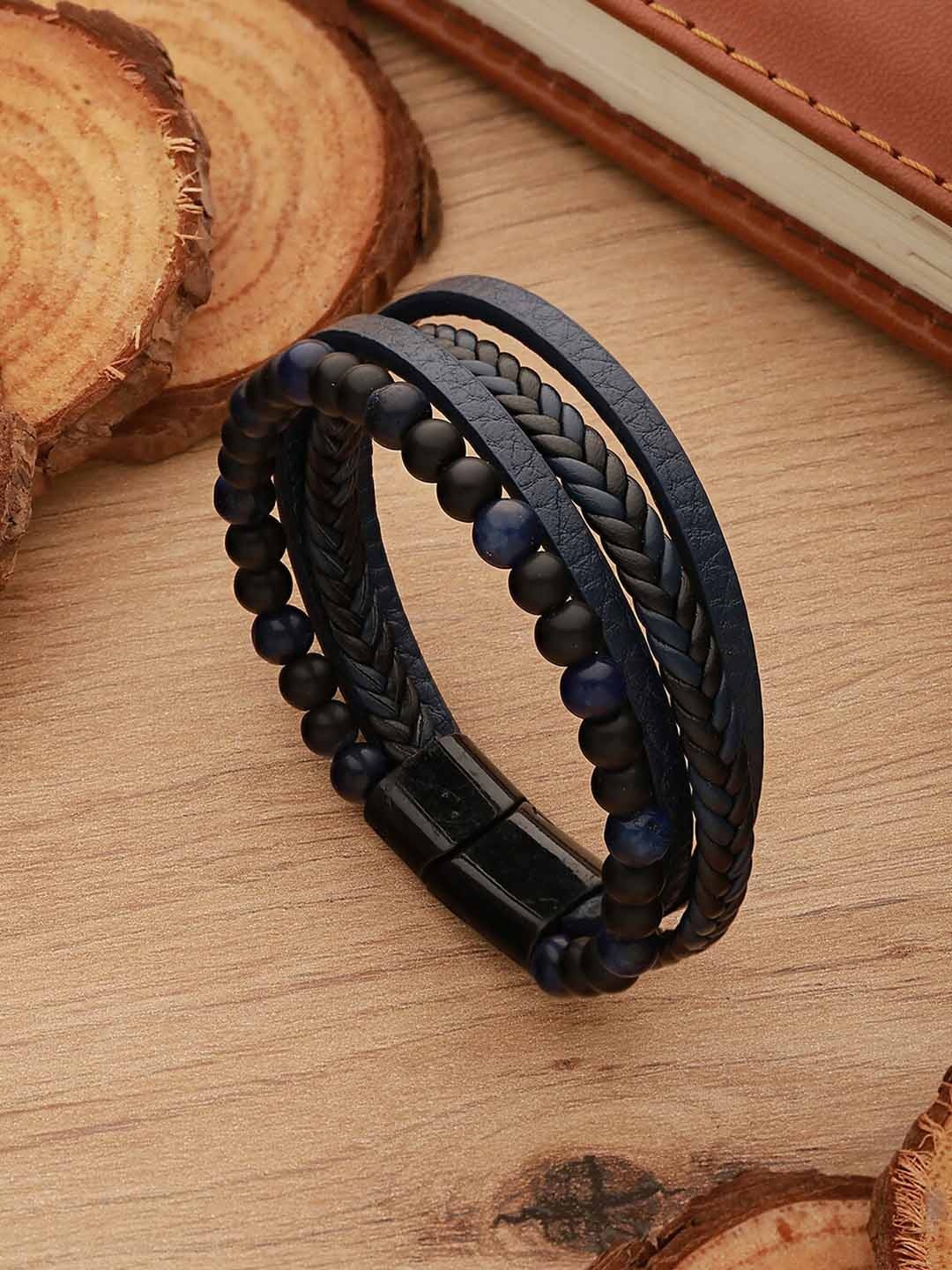 

Jazz and Sizzle Men Leather Wraparound Bracelet, Black