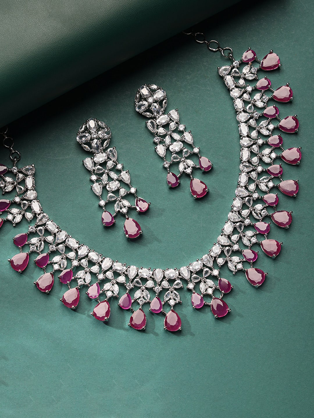 

justpeachy Silver Plated AD Studded Jewellery Set