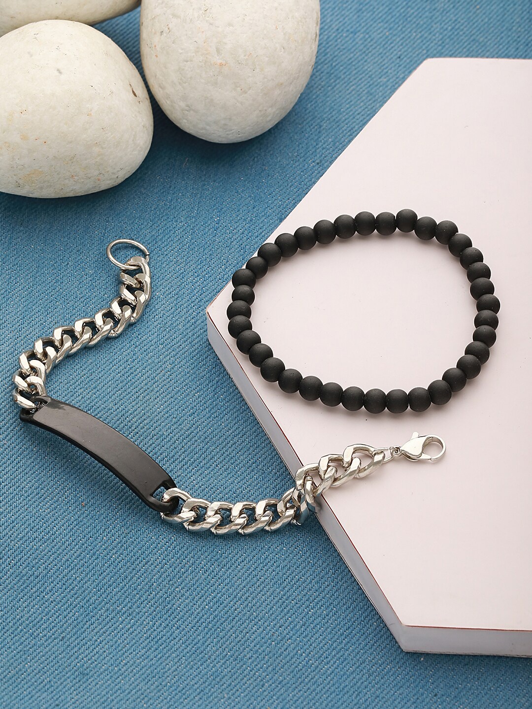 

Jazz and Sizzle Men Set Of 2 Brass Silver-Plated Bracelets