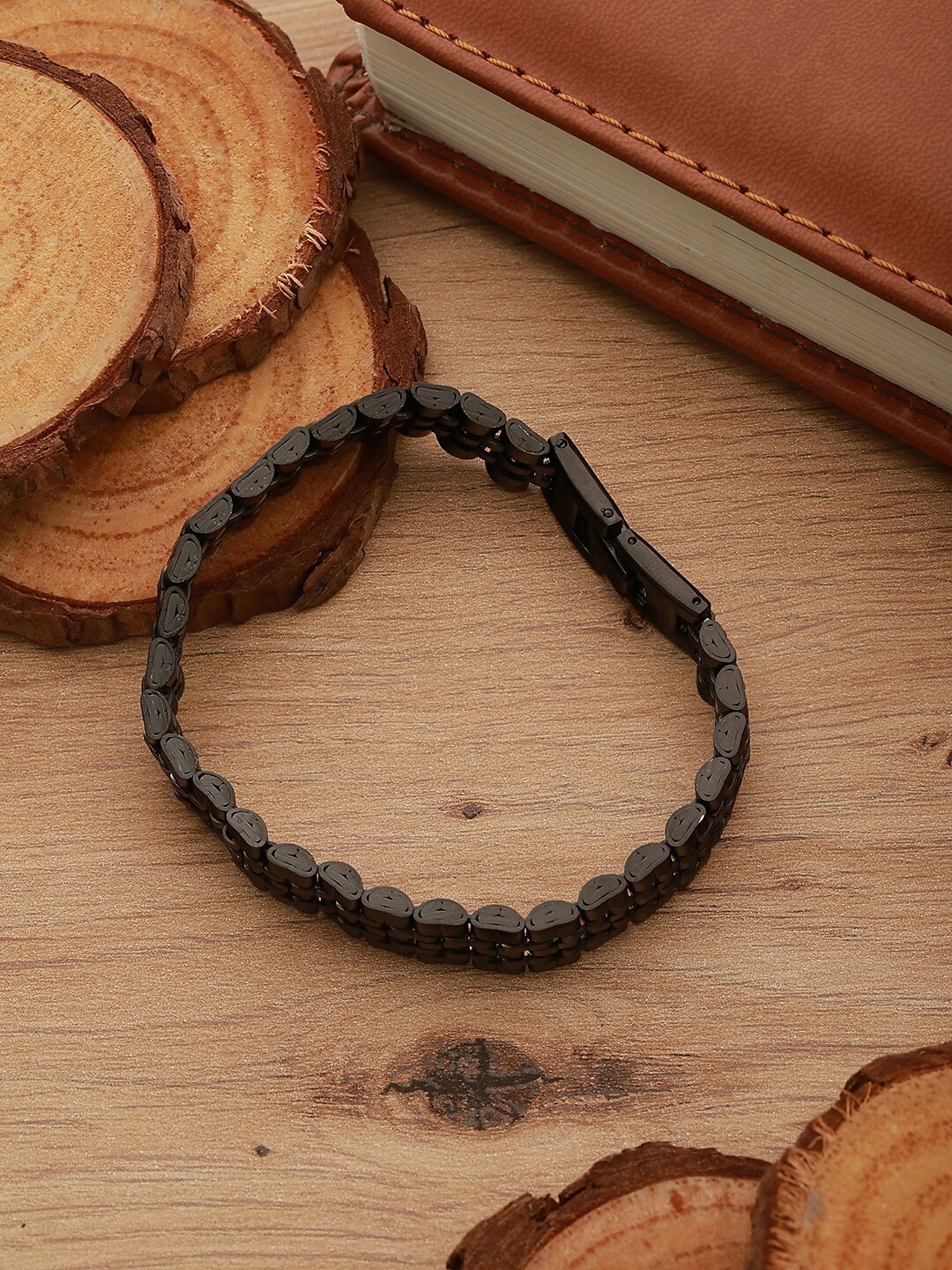 

Jazz and Sizzle Men Rhodium Plated Link Bracelet, Black