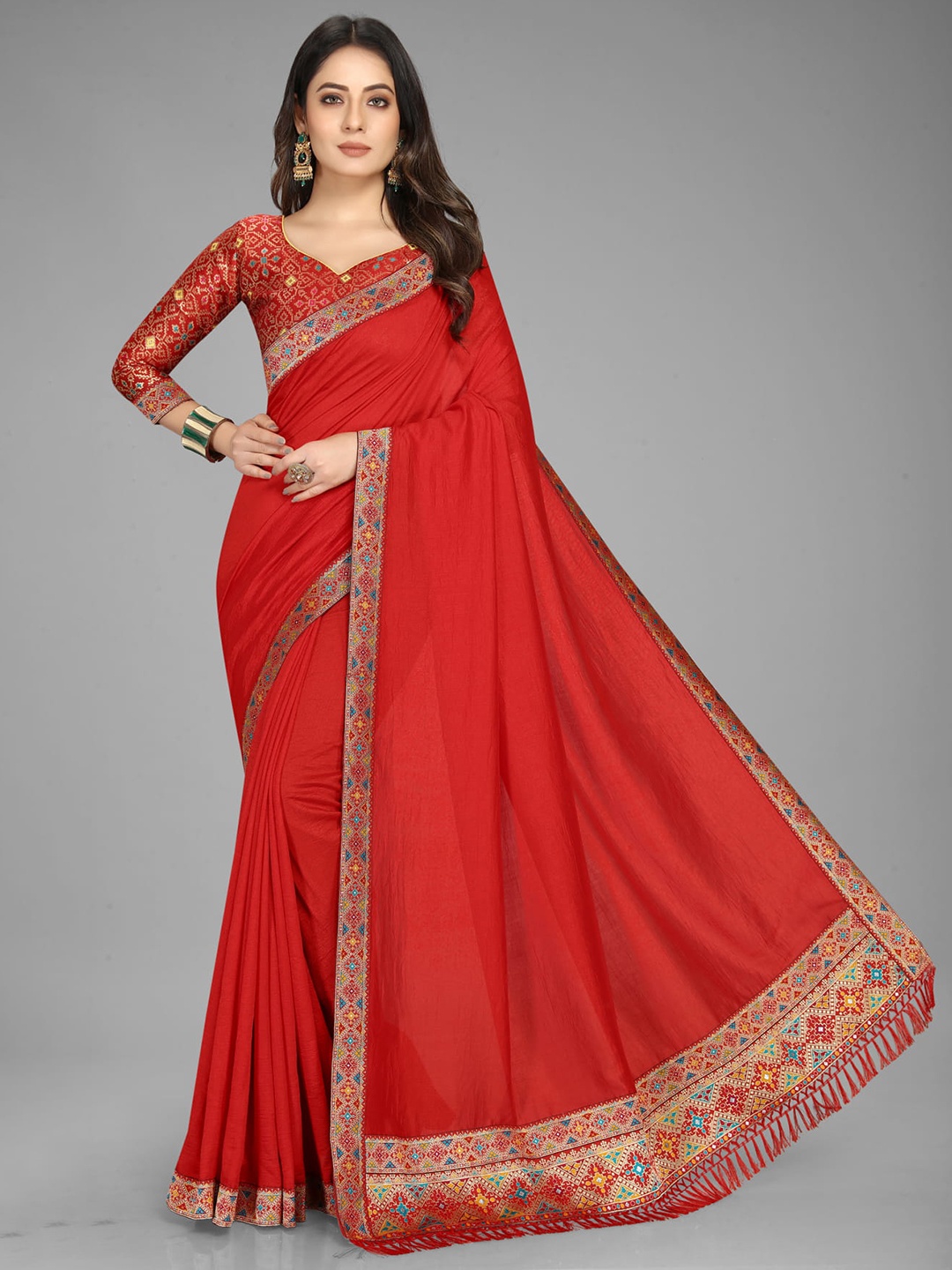 

Marabout Woven Design Border Banarasi Saree, Red
