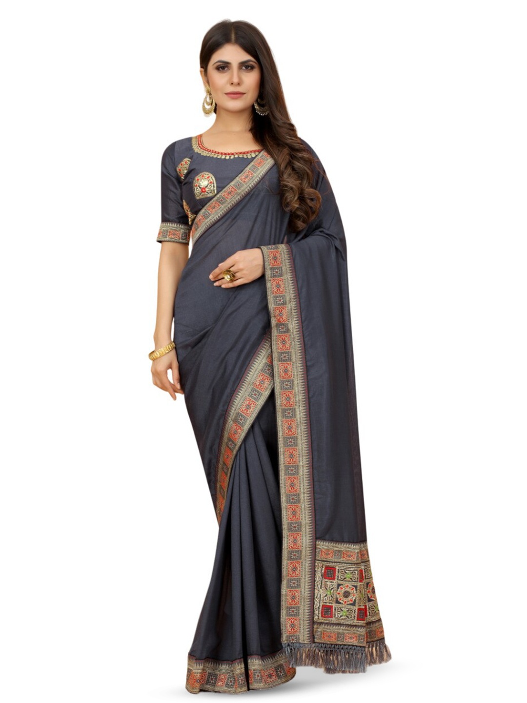 

Marabout Zari Art Silk Mysore Silk Saree, Black